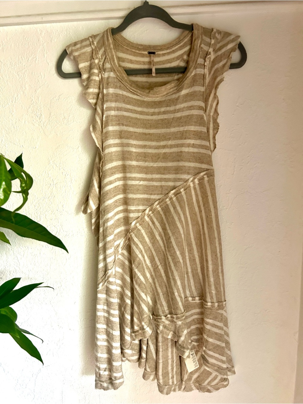 FREE PEOPLE Linen & Viscose Striped Mini DRESS